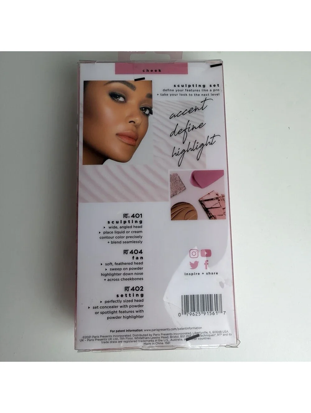 Real Techniques Sculpting Set 3pc Pink Contour Highlighter Brushes + Storage